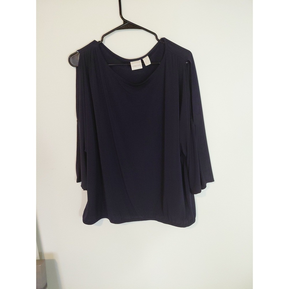 CHICOS‎ TRAVELERS Cold Shoulder Top Chicos 3 XL Navy Blue -  Wrinklefree